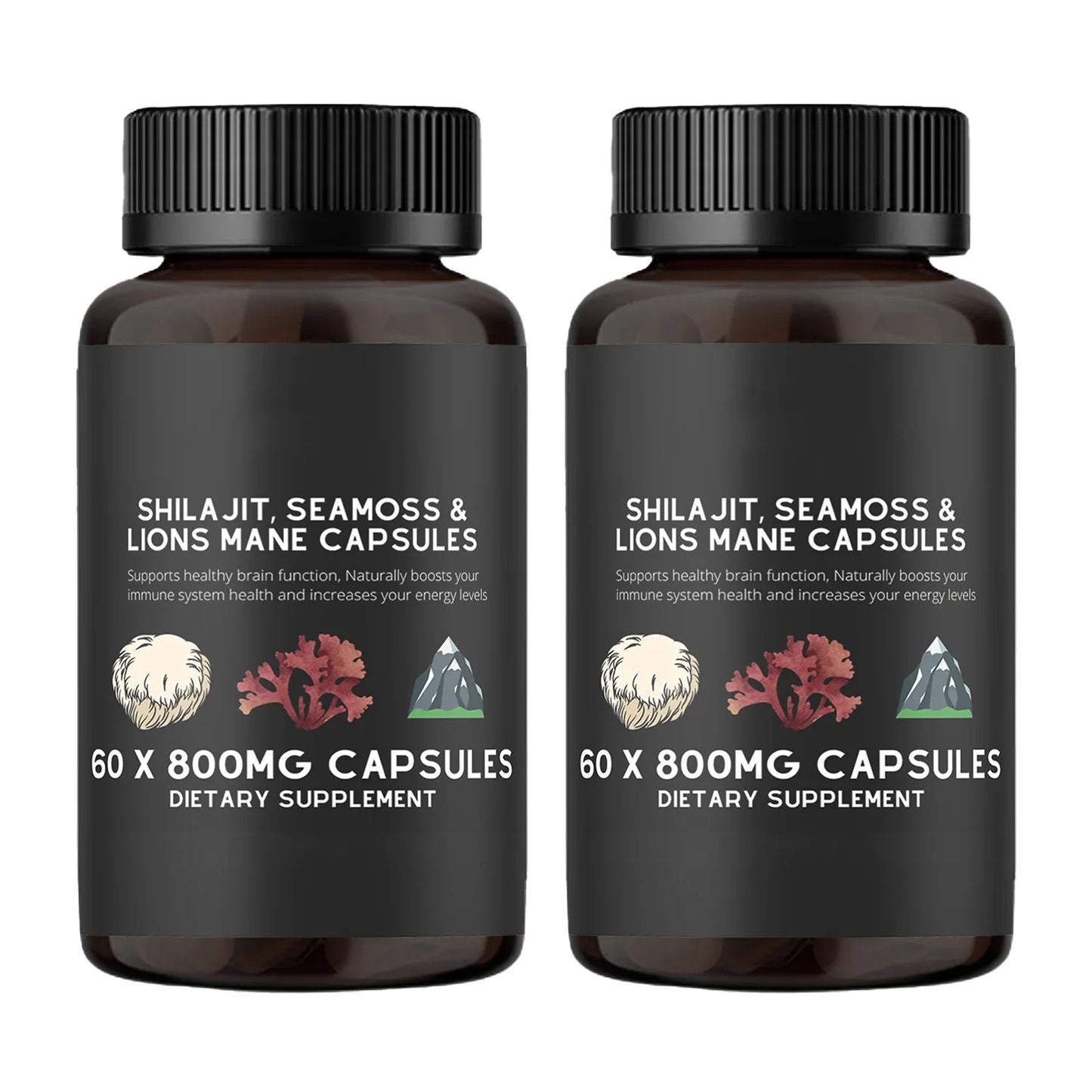 Shilajit, SeaMoss&Lions Mane Capsules - Comprehensive All-in-One Wellness Supplement for Mind, Body, and Vitality - 60 Capsules