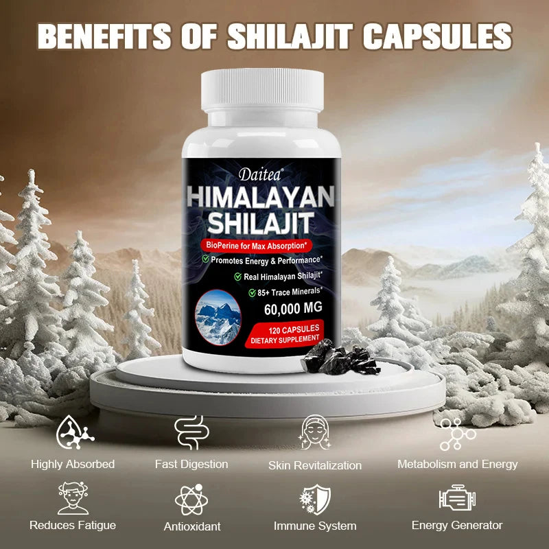 Himalayan Shilajit Capsules - Contains 85+ Trace Minerals, Helps with Nutrient Absorption, Supports The Digestive System