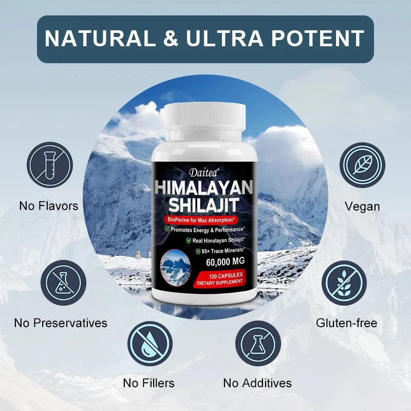 Himalayan Shilajit Capsules - Contains 85+ Trace Minerals, Helps with Nutrient Absorption, Supports The Digestive System